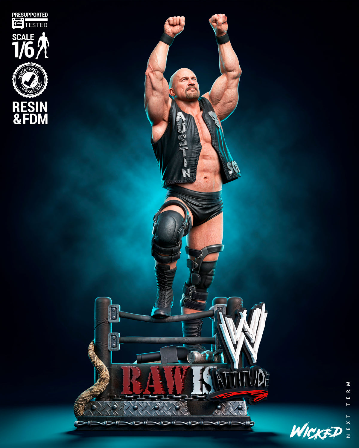 Stone Cold Steve Austin Sculpture (75mm to 500mm) - Unassembled/Unpainted/3D Print