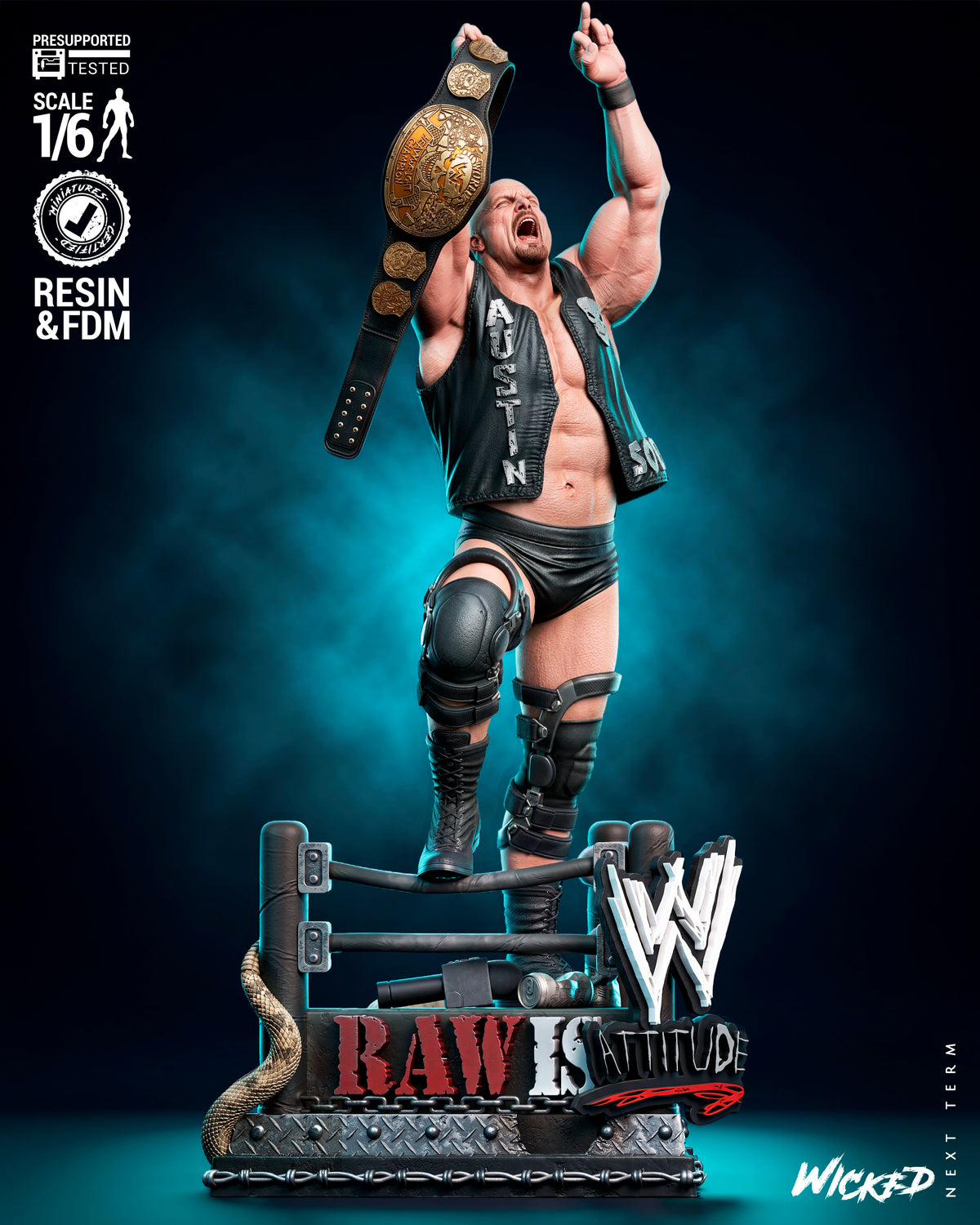 Stone Cold Steve Austin Sculpture (75mm to 500mm) - Unassembled/Unpainted/3D Print