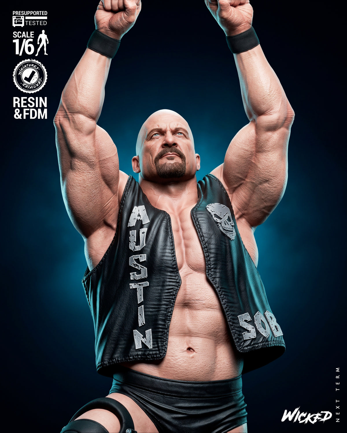 Stone Cold Steve Austin Sculpture (75mm to 500mm) - Unassembled/Unpainted/3D Print