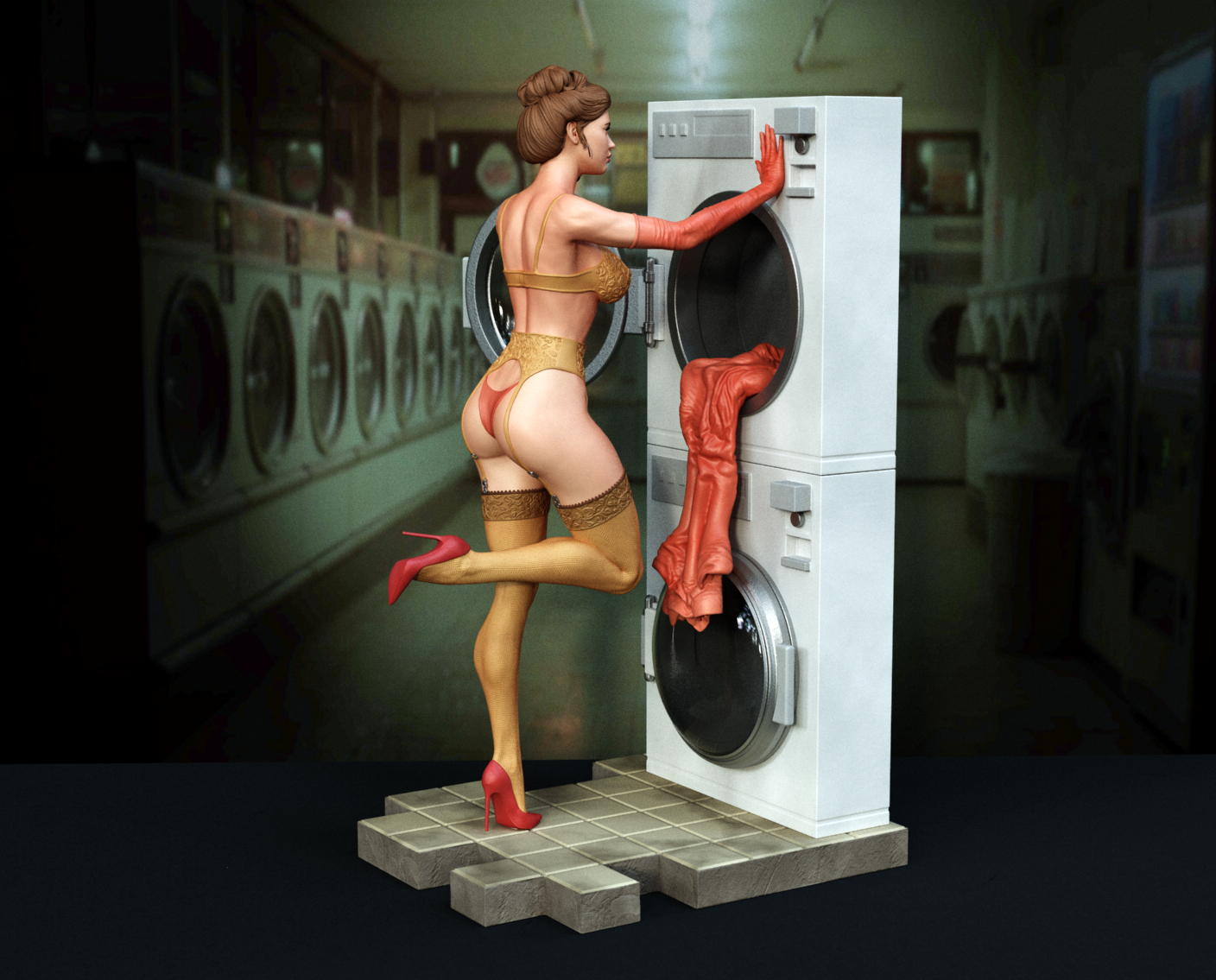 Laundry Girl Sculpture (75mm to 500mm) - Unassembled/Unpainted/3D Print