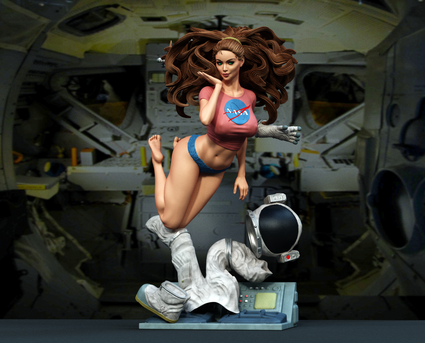 Pin-up astronaut Sculpture (75mm to 500mm) - Unassembled/Unpainted/3D Print