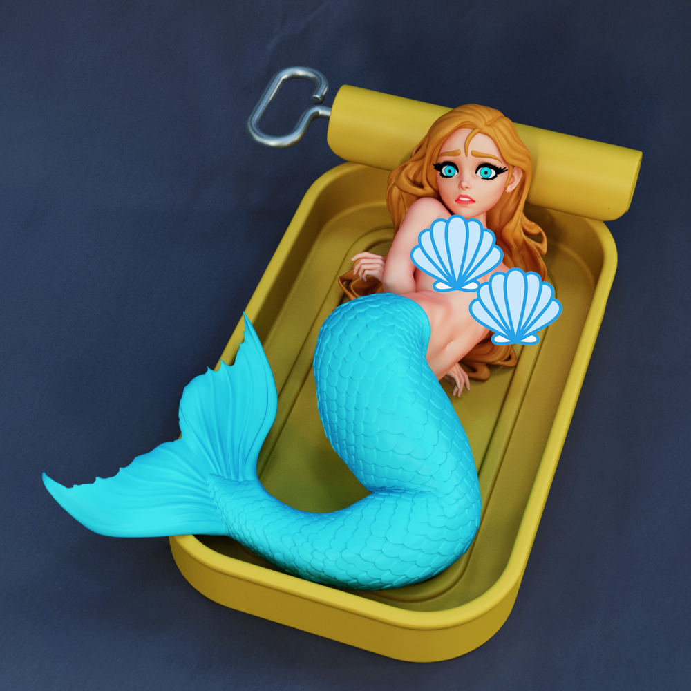 Mermaid NSFW Sculpture (75mm to 500mm) - Unassembled/Unpainted/3D Print