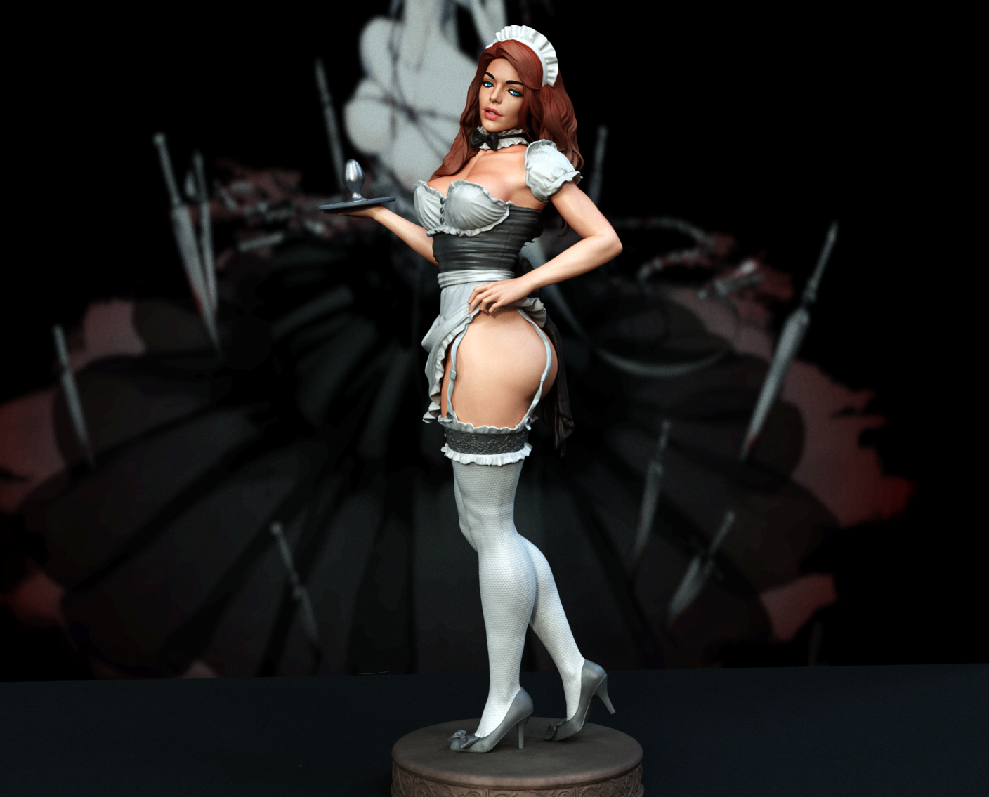 Maid Sculpture (75mm to 500mm) - Unassembled/Unpainted/3D Print