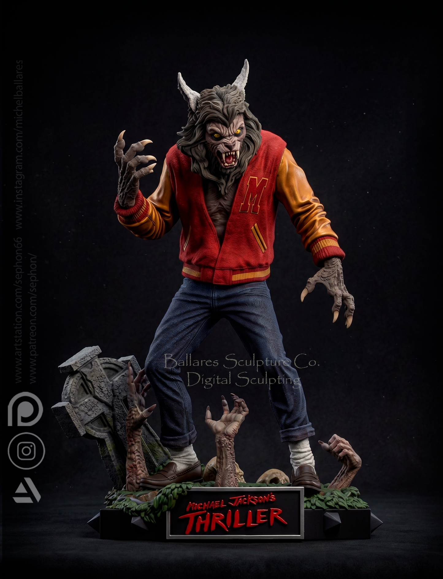 Michael Jackson's Thriller Werewolf Sculpture (75mm to 500mm) - Unassembled/Unpainted/3D Print