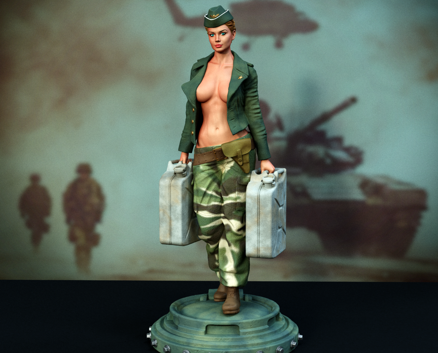 Army Tank Girl SFW/NSFW Sculpture (75mm to 500mm) - Unassembled/Unpainted/3D Print