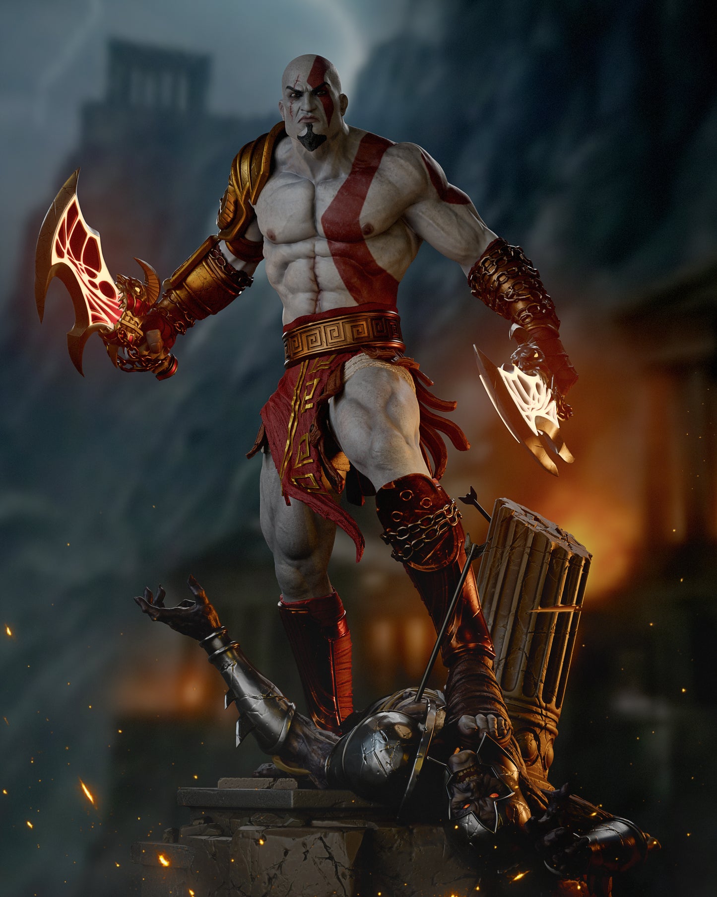 Kratos; God of war Sculpture (75mm to 500mm) - Unassembled/Unpainted/3D Print