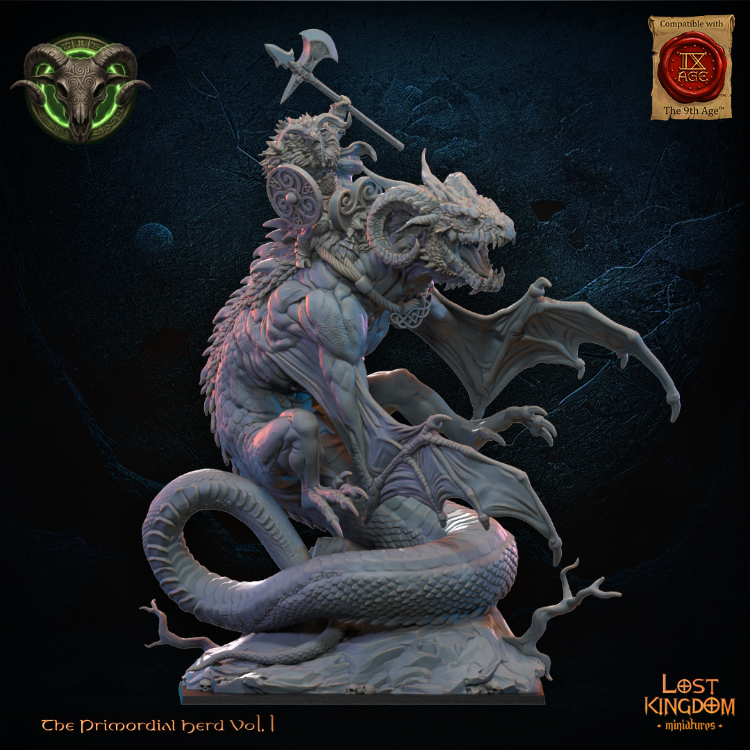 Brennach, Wildhorn Lord on Cuelebre - Beast-Men - TTRPG - Wargaming - Mordheim - Dungeons and Dragons