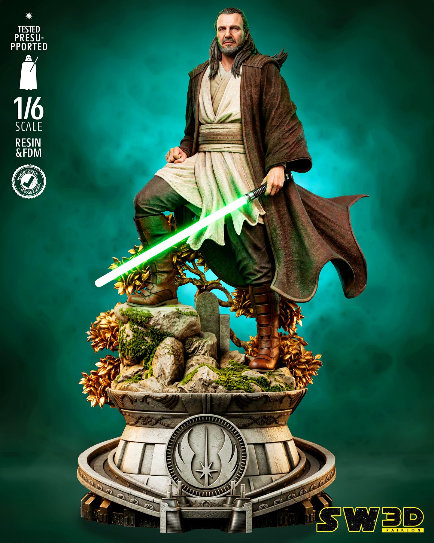 Qui-Gon Jinn Sculpture (75mm to 500mm) - Unassembled/Unpainted/3D Print