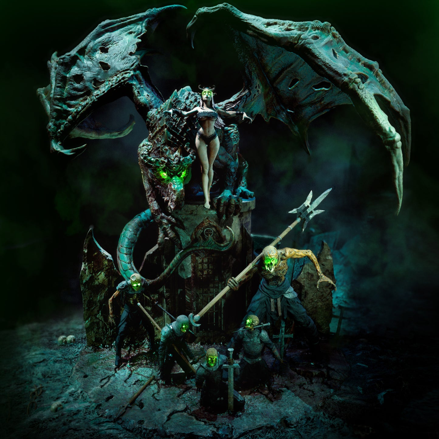 The Necromancer Diorama (75mm to 1000mm) - Unassembled/Unpainted/3D Print