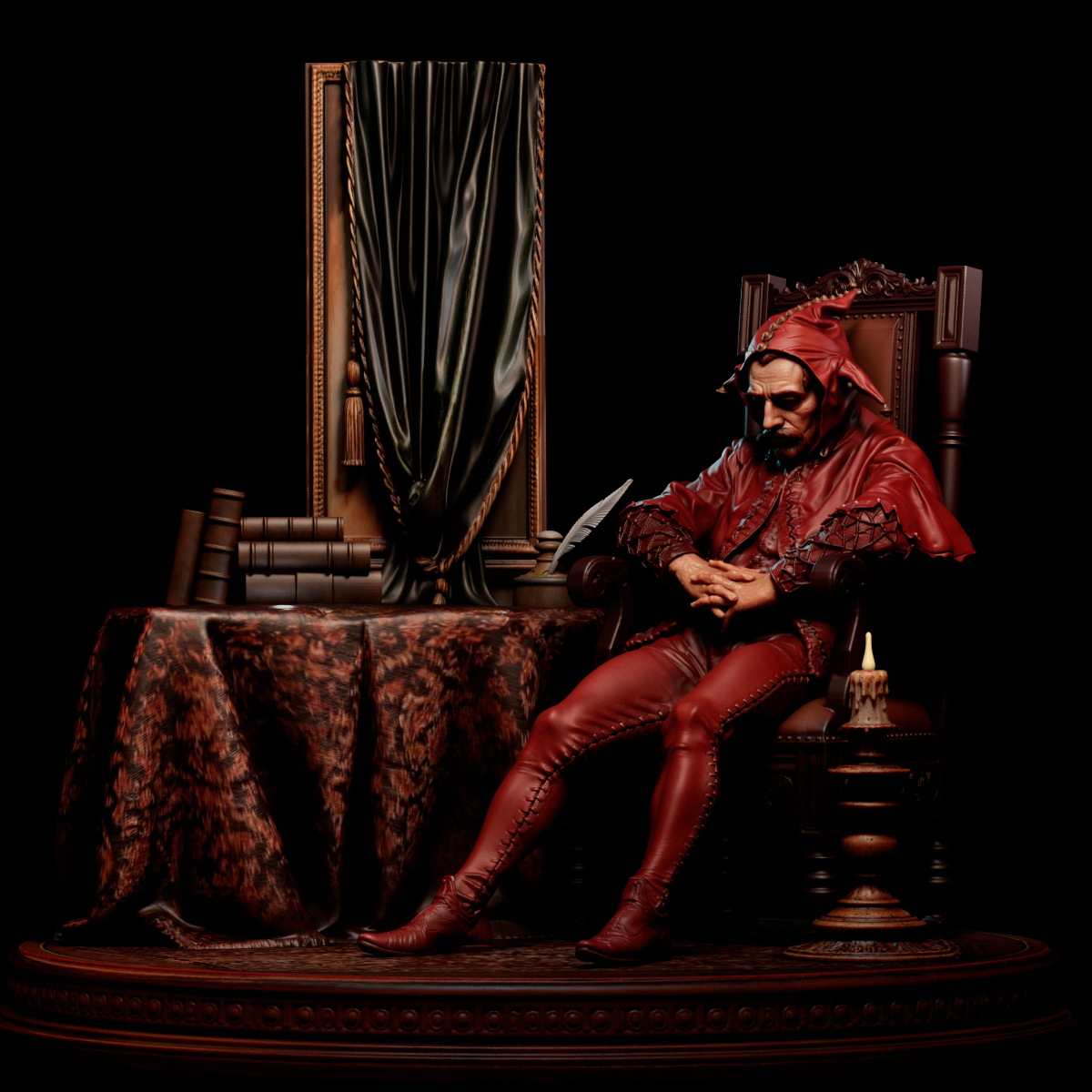 The Sad Jester Sculpture (75mm to 500mm) - Unassembled/Unpainted/3D Print