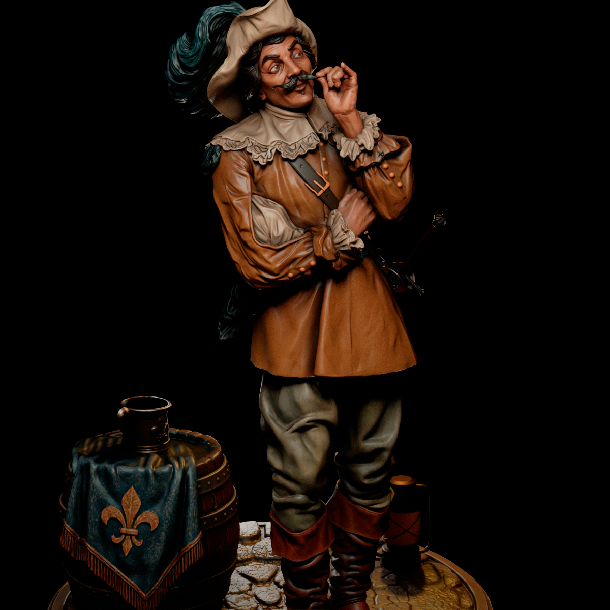 The Musketeer Sculpture (75mm to 500mm) - Unassembled/Unpainted/3D Print