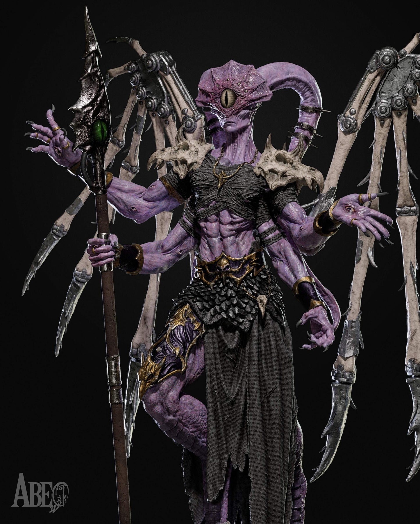 The Ninefold Sorcerer Sculpture (75mm to 500mm) - Unassembled/Unpainted/3D Print