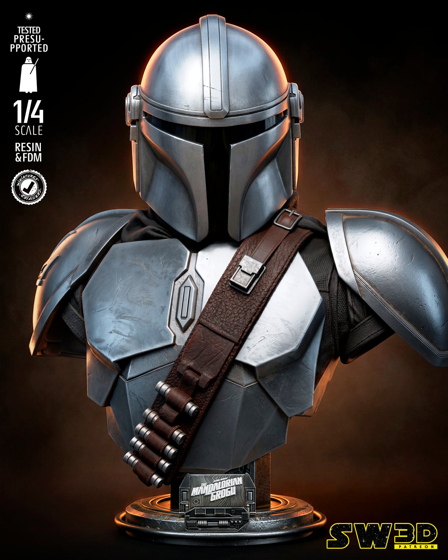 Mandalorian Portrait Bust (75mm to 500mm) - Unassembled/Unpainted/3D Print
