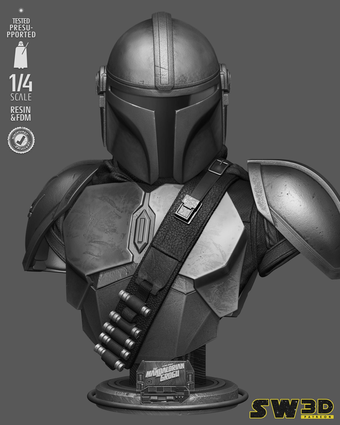 Mandalorian Portrait Bust (75mm to 500mm) - Unassembled/Unpainted/3D Print