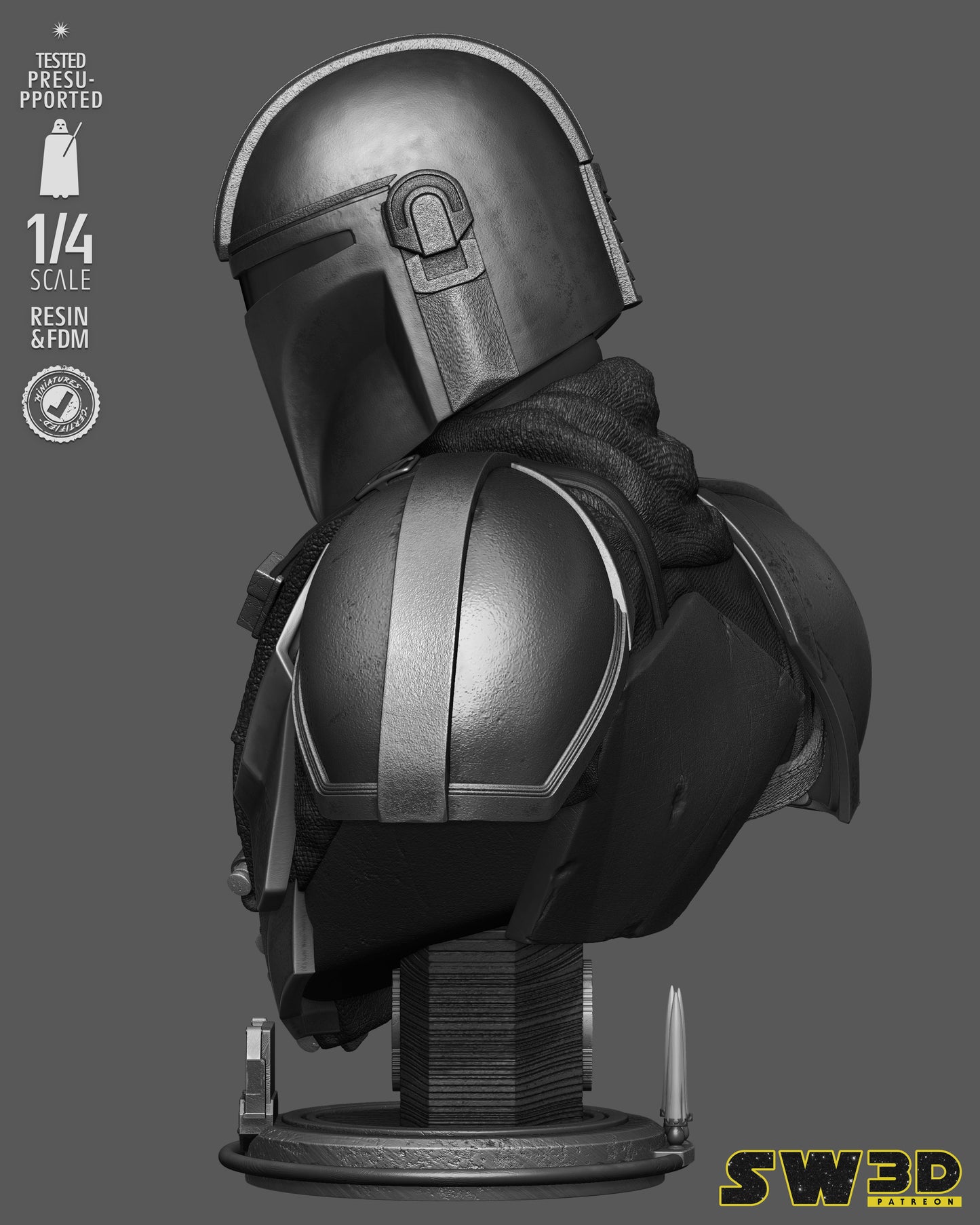 Mandalorian Portrait Bust (75mm to 500mm) - Unassembled/Unpainted/3D Print