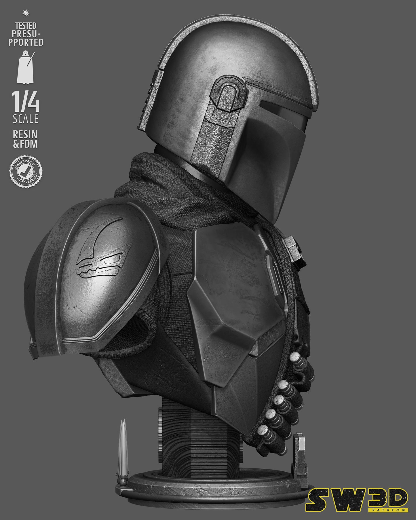 Mandalorian Portrait Bust (75mm to 500mm) - Unassembled/Unpainted/3D Print