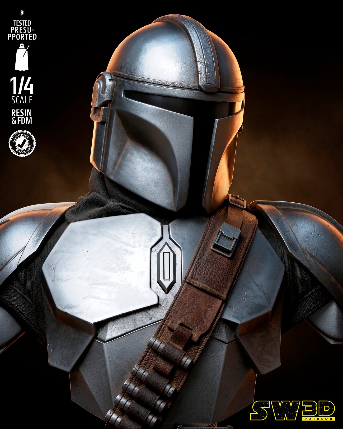 Mandalorian Portrait Bust (75mm to 500mm) - Unassembled/Unpainted/3D Print