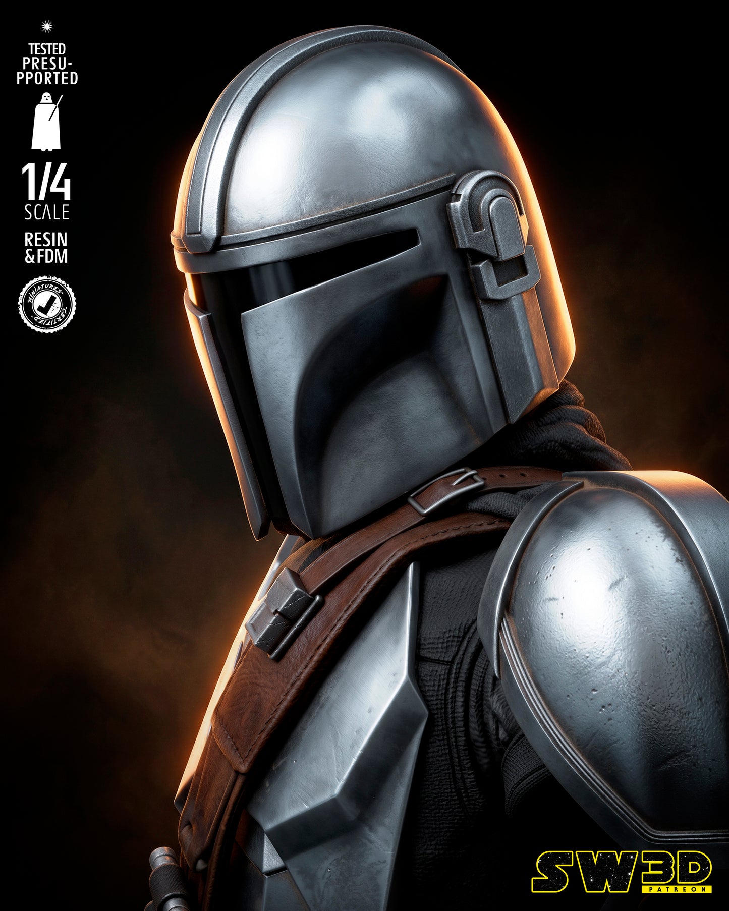 Mandalorian Portrait Bust (75mm to 500mm) - Unassembled/Unpainted/3D Print
