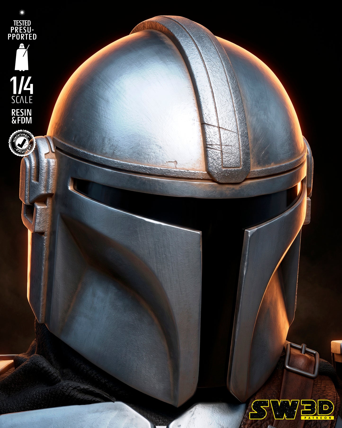 Mandalorian Portrait Bust (75mm to 500mm) - Unassembled/Unpainted/3D Print