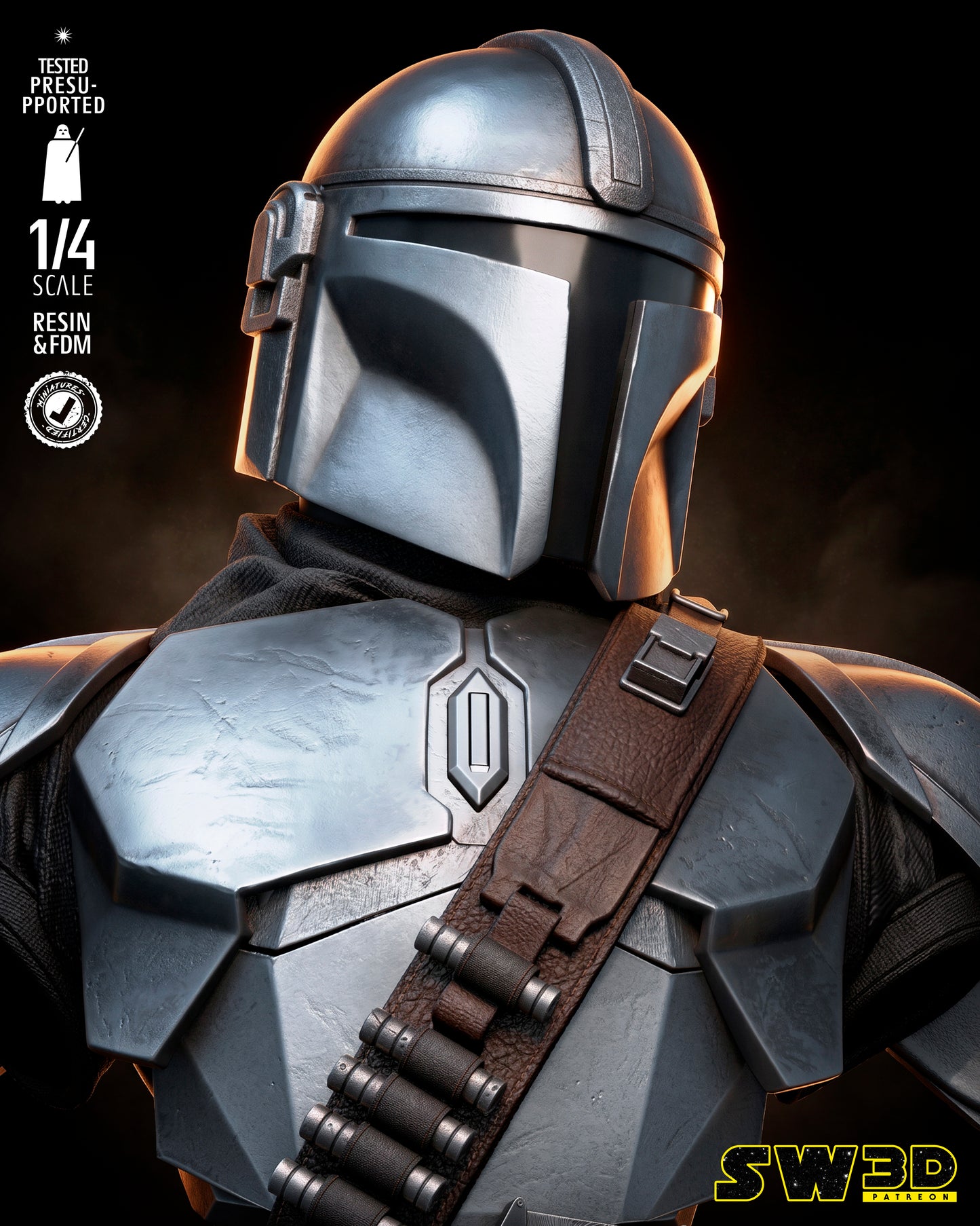 Mandalorian Portrait Bust (75mm to 500mm) - Unassembled/Unpainted/3D Print