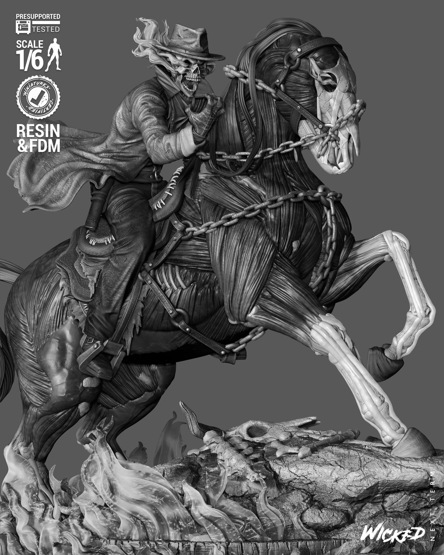 Ghost Rider: Trail of Tears Wild Vaquero Sculpture (75mm to 500mm) - Unassembled/Unpainted/3D Print
