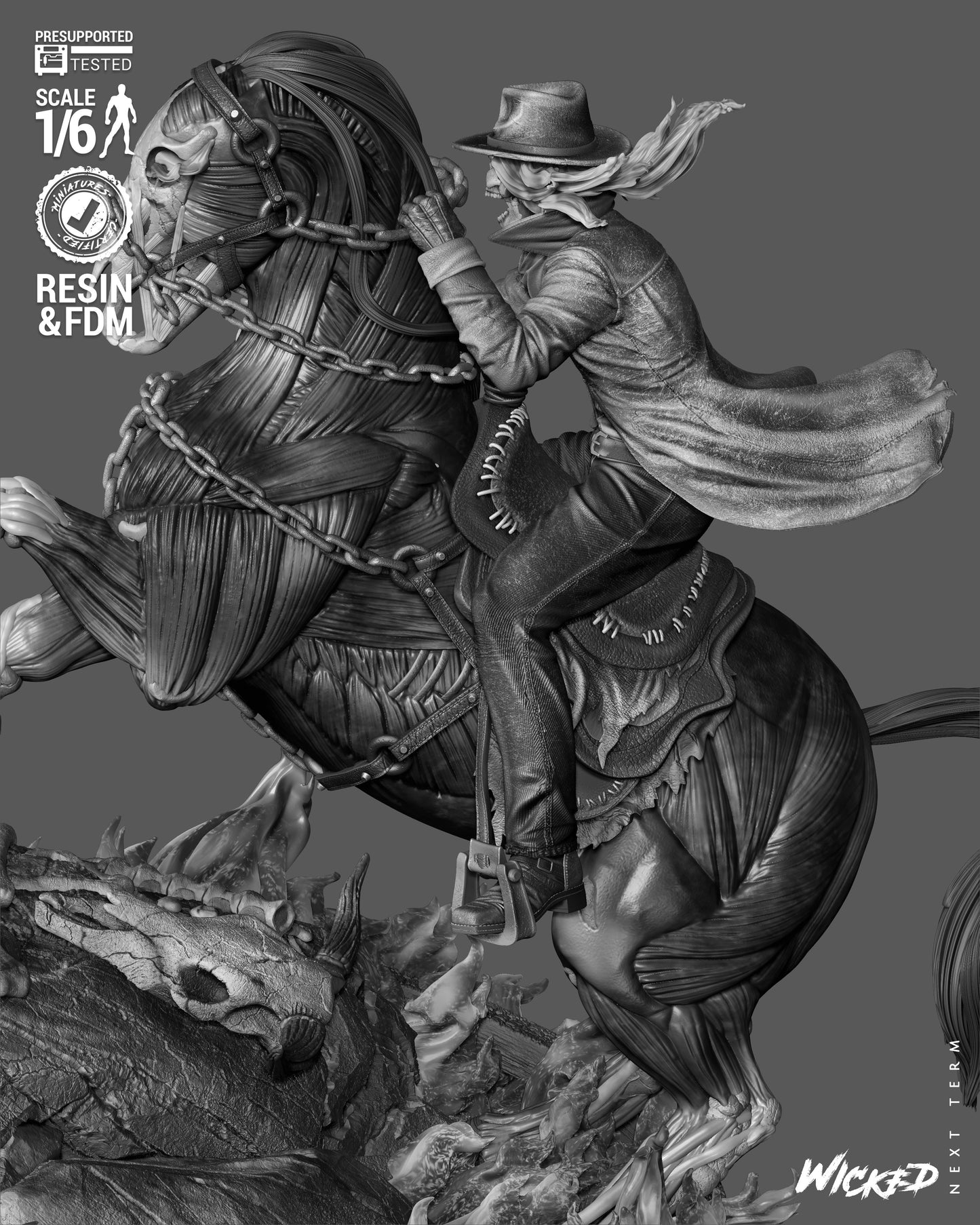 Ghost Rider: Trail of Tears Wild Vaquero Sculpture (75mm to 500mm) - Unassembled/Unpainted/3D Print