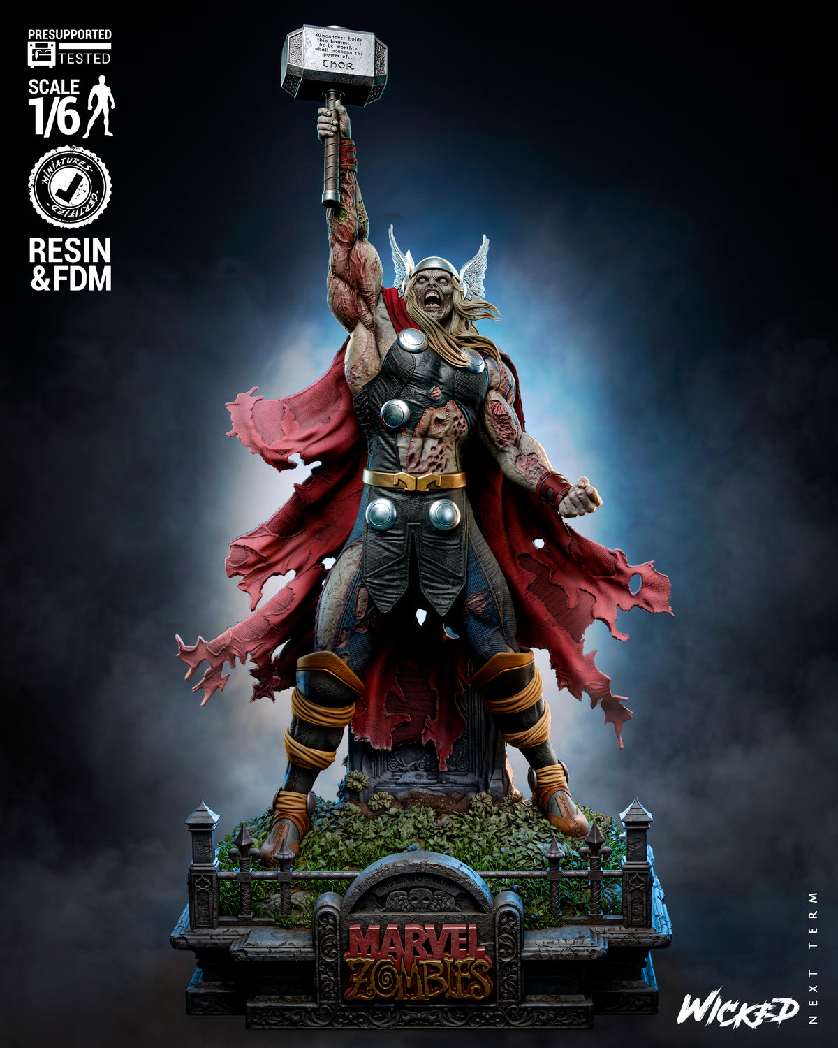 Zombie Thor Sculpture (75mm to 500mm) - Unassembled/Unpainted/3D Print