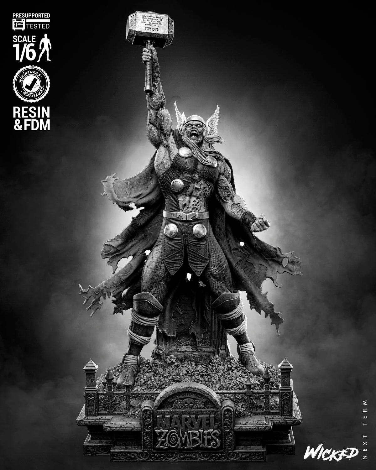 Zombie Thor Sculpture (75mm to 500mm) - Unassembled/Unpainted/3D Print