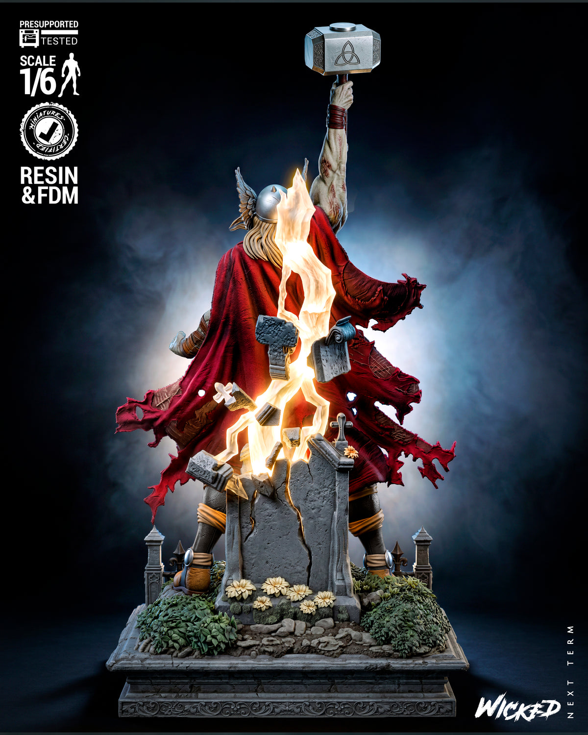 Zombie Thor Sculpture (75mm to 500mm) - Unassembled/Unpainted/3D Print