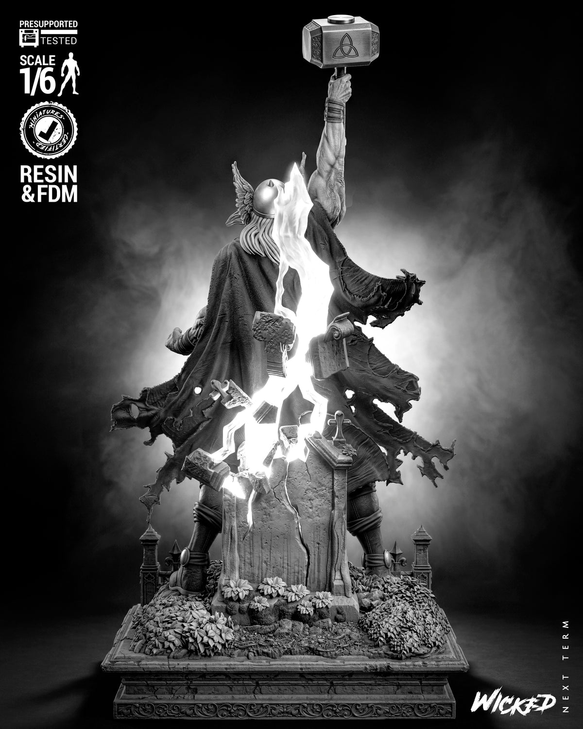 Zombie Thor Sculpture (75mm to 500mm) - Unassembled/Unpainted/3D Print