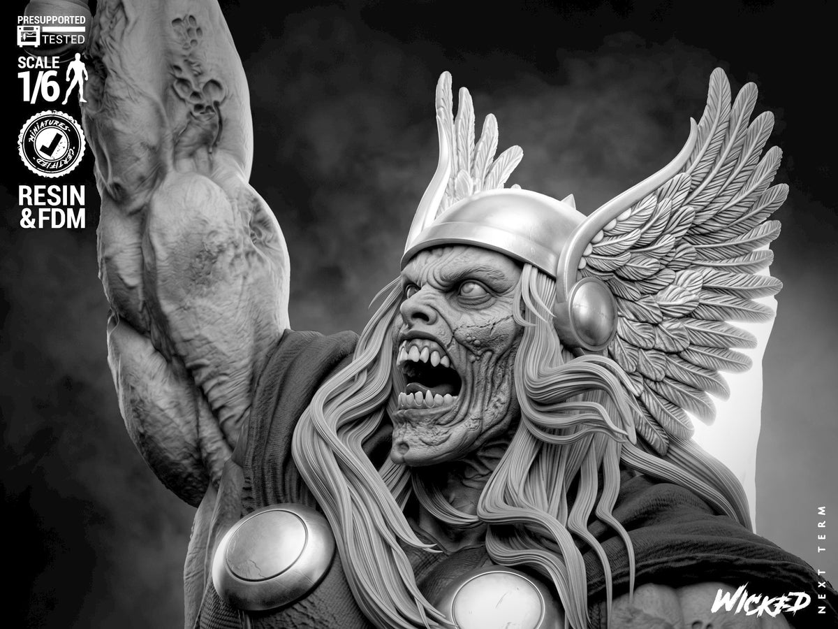 Zombie Thor Sculpture (75mm to 500mm) - Unassembled/Unpainted/3D Print