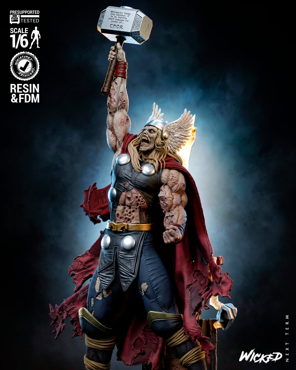 Zombie Thor Sculpture (75mm to 500mm) - Unassembled/Unpainted/3D Print