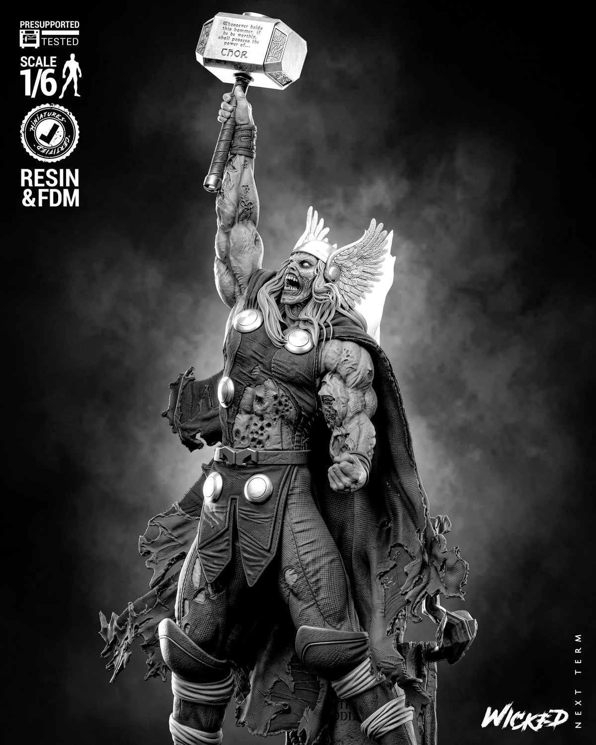 Zombie Thor Sculpture (75mm to 500mm) - Unassembled/Unpainted/3D Print