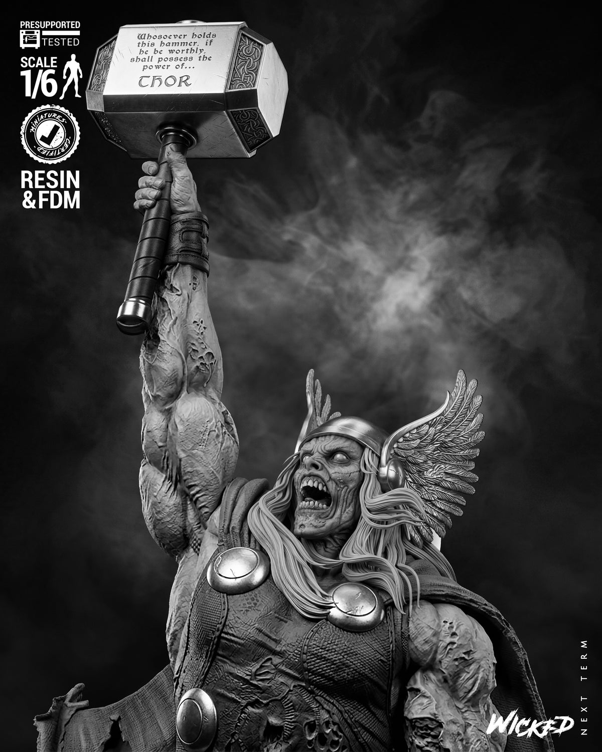 Zombie Thor Sculpture (75mm to 500mm) - Unassembled/Unpainted/3D Print