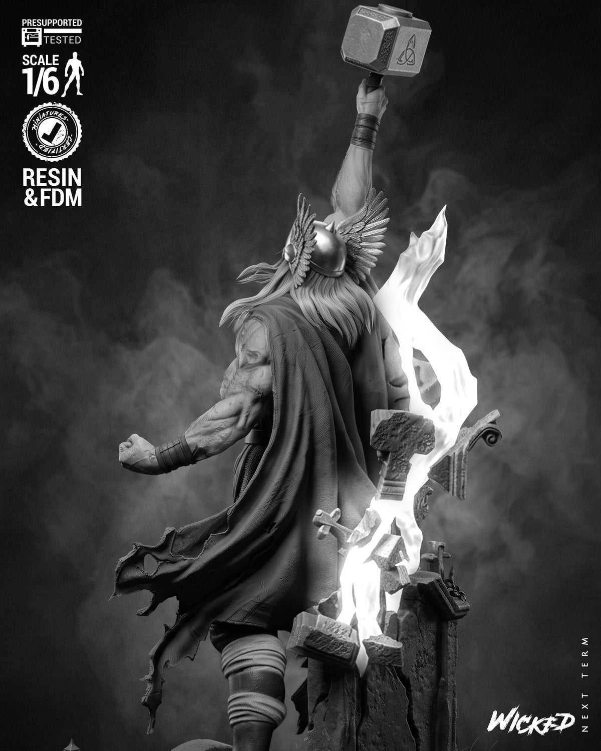 Zombie Thor Sculpture (75mm to 500mm) - Unassembled/Unpainted/3D Print