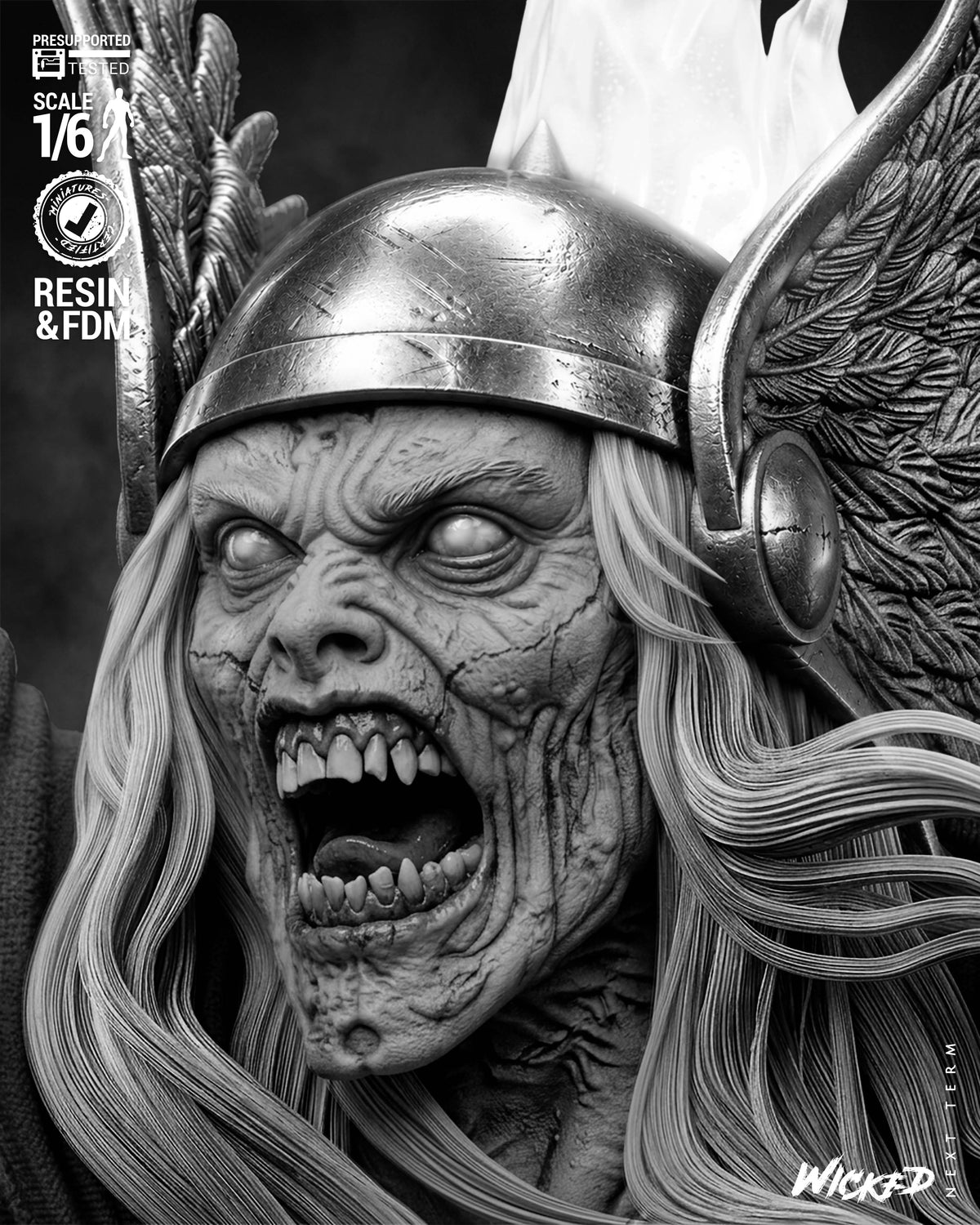 Zombie Thor Sculpture (75mm to 500mm) - Unassembled/Unpainted/3D Print