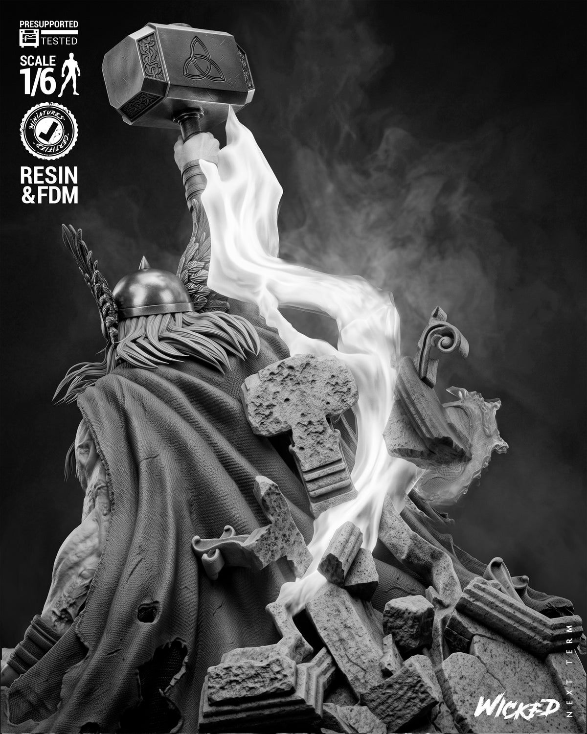 Zombie Thor Sculpture (75mm to 500mm) - Unassembled/Unpainted/3D Print