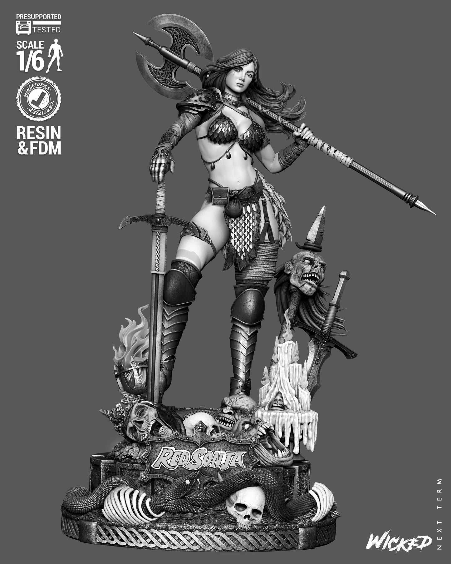 Red Sonja Sculpture (75mm to 500mm) - Unassembled/Unpainted/3D Print