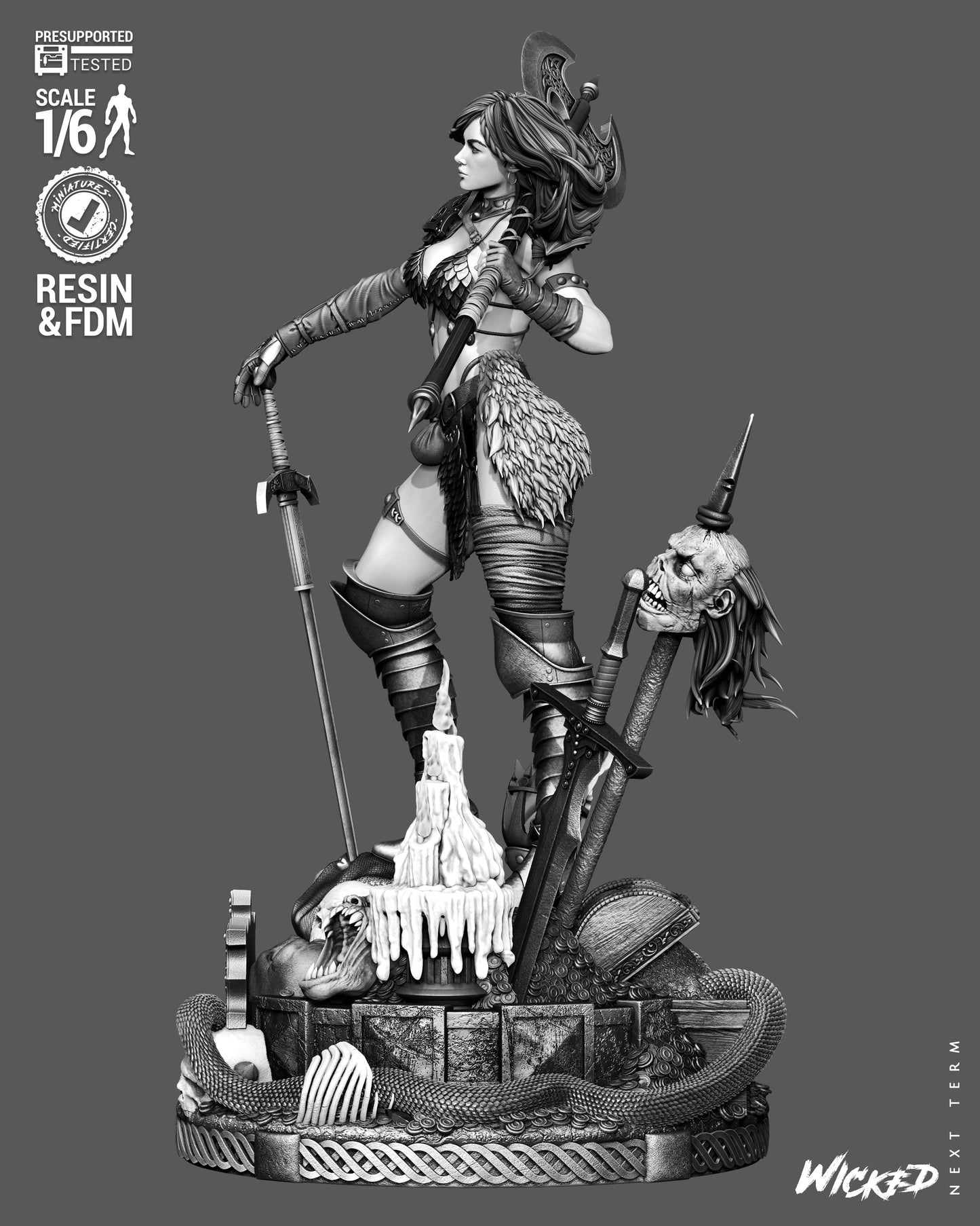 Red Sonja Sculpture (75mm to 500mm) - Unassembled/Unpainted/3D Print