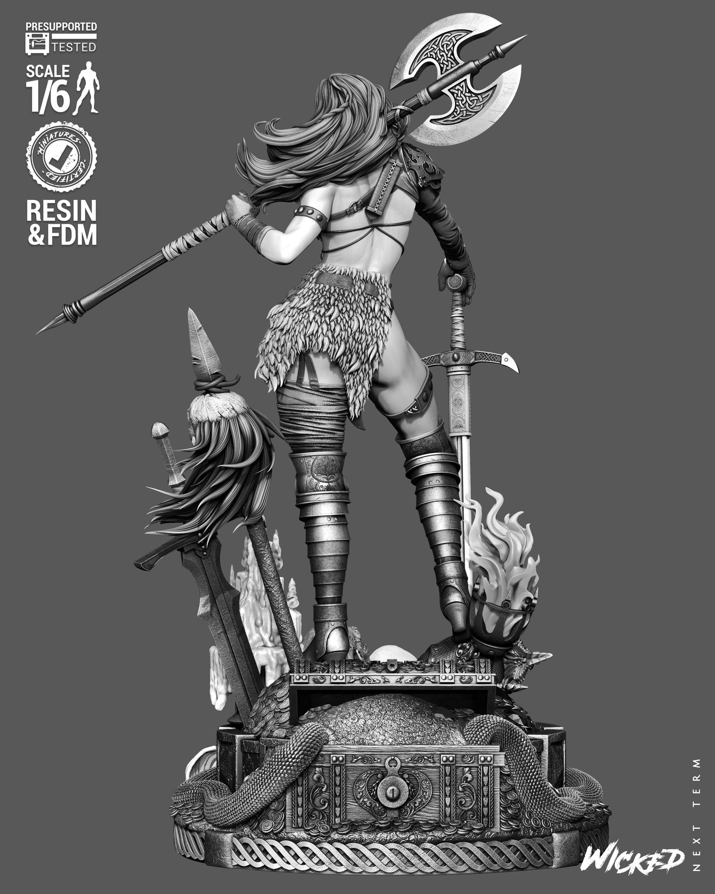 Red Sonja Sculpture (75mm to 500mm) - Unassembled/Unpainted/3D Print