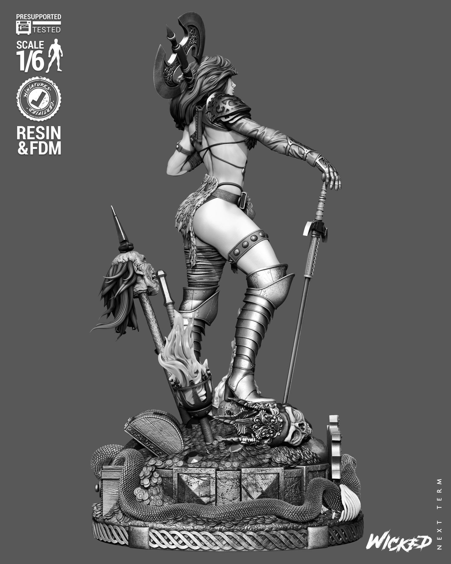 Red Sonja Sculpture (75mm to 500mm) - Unassembled/Unpainted/3D Print