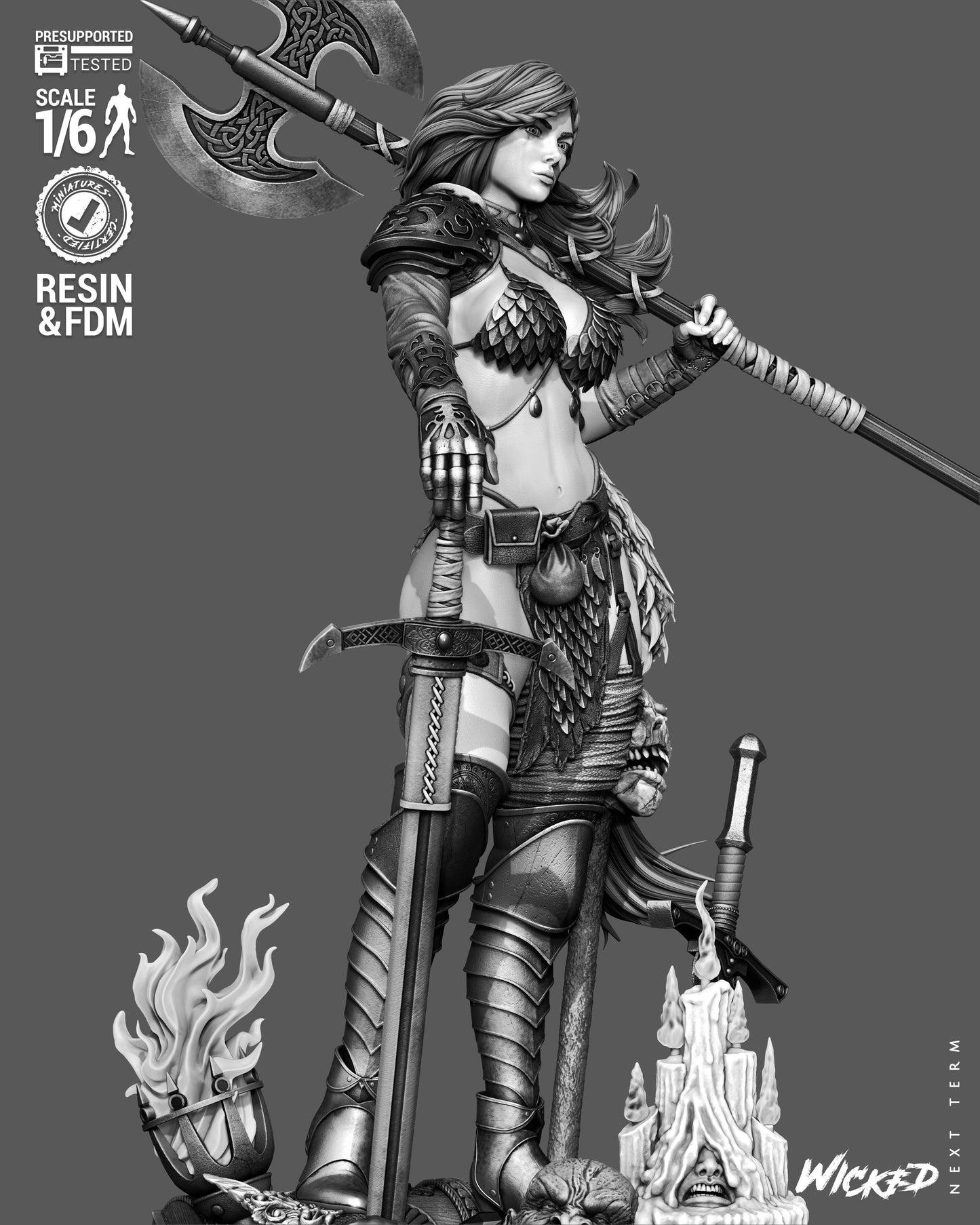 Red Sonja Sculpture (75mm to 500mm) - Unassembled/Unpainted/3D Print