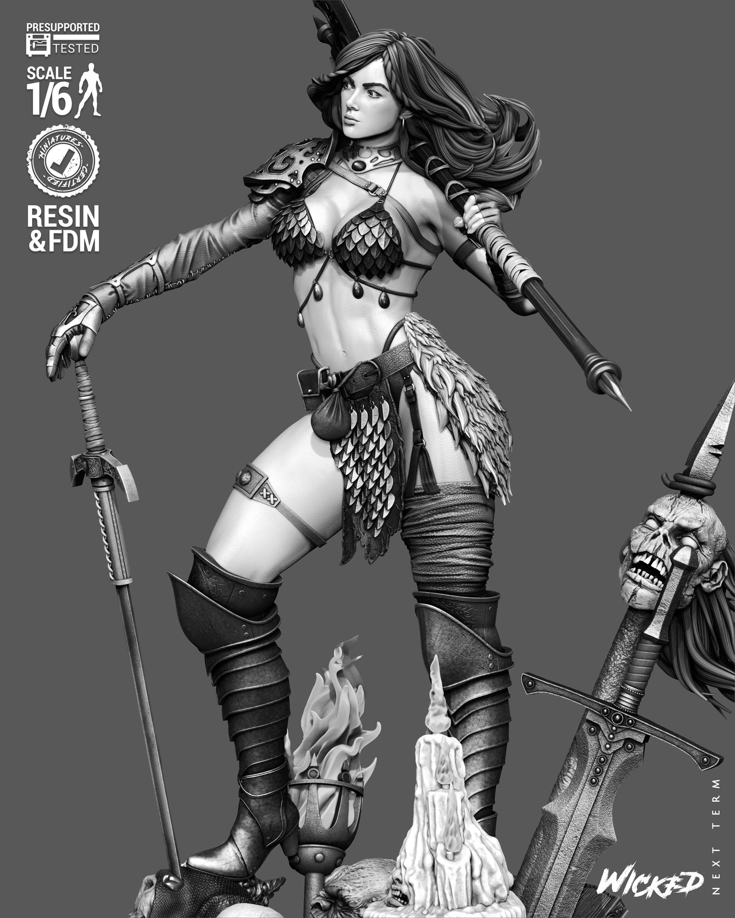 Red Sonja Sculpture (75mm to 500mm) - Unassembled/Unpainted/3D Print