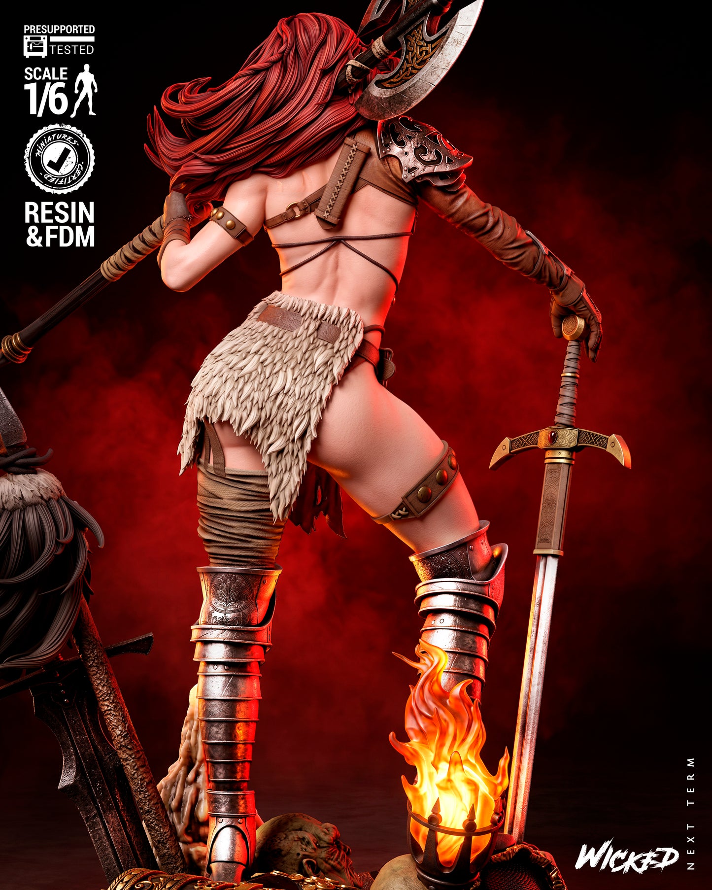 Red Sonja Sculpture (75mm to 500mm) - Unassembled/Unpainted/3D Print
