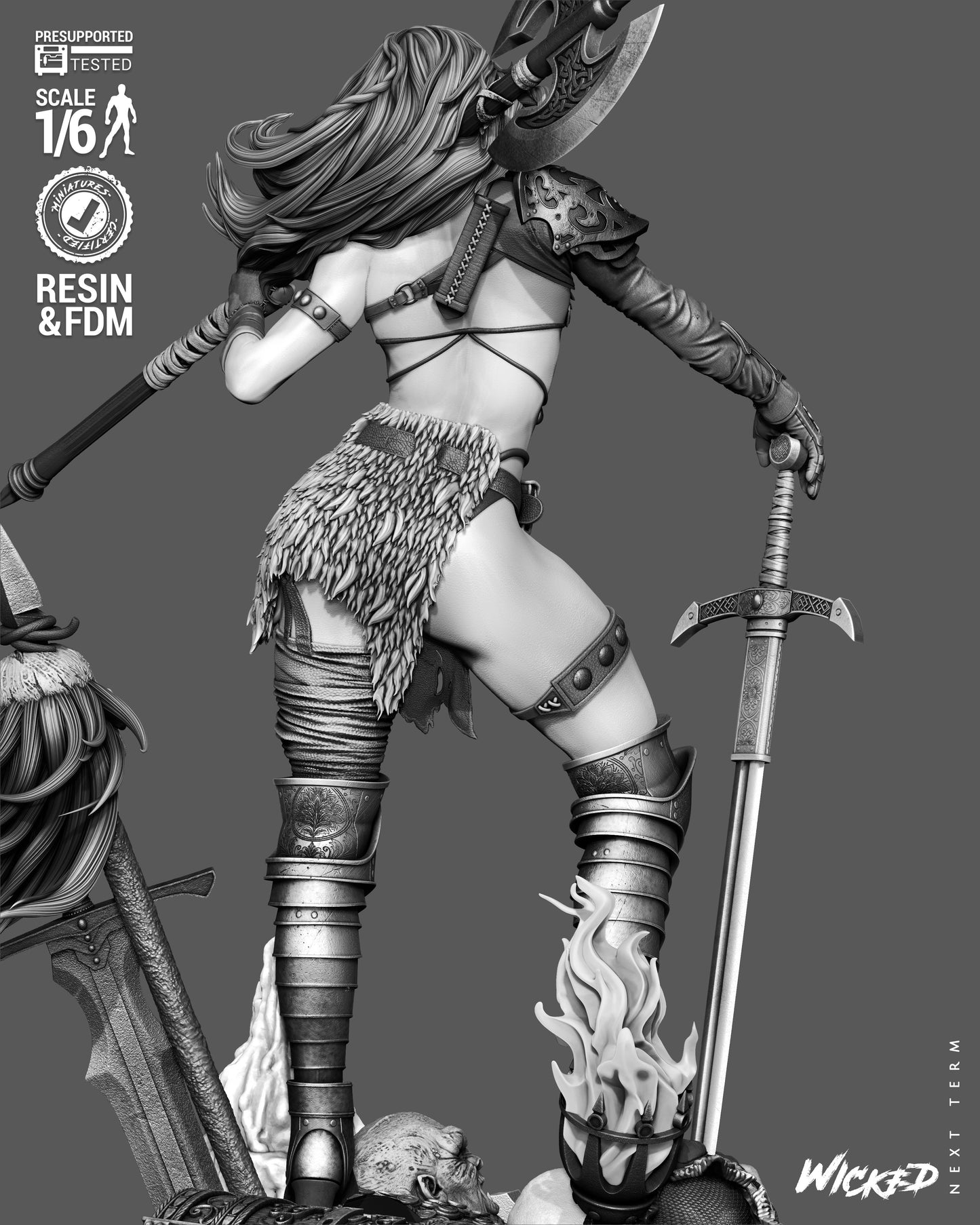 Red Sonja Sculpture (75mm to 500mm) - Unassembled/Unpainted/3D Print