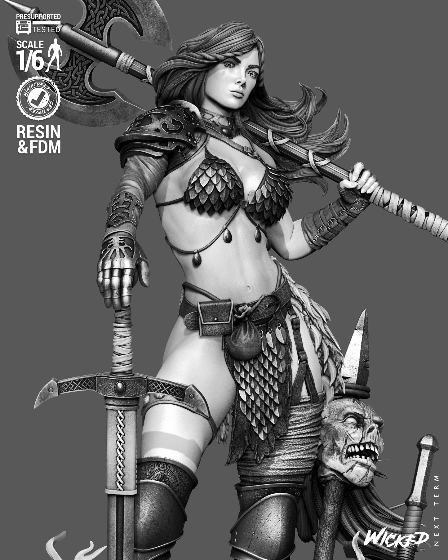 Red Sonja Sculpture (75mm to 500mm) - Unassembled/Unpainted/3D Print