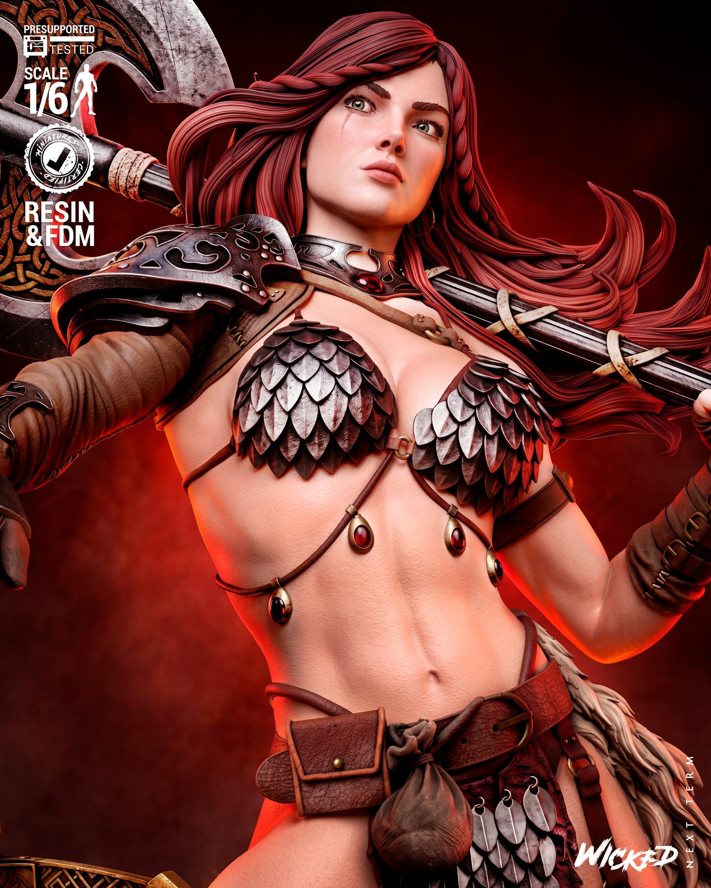 Red Sonja Sculpture (75mm to 500mm) - Unassembled/Unpainted/3D Print