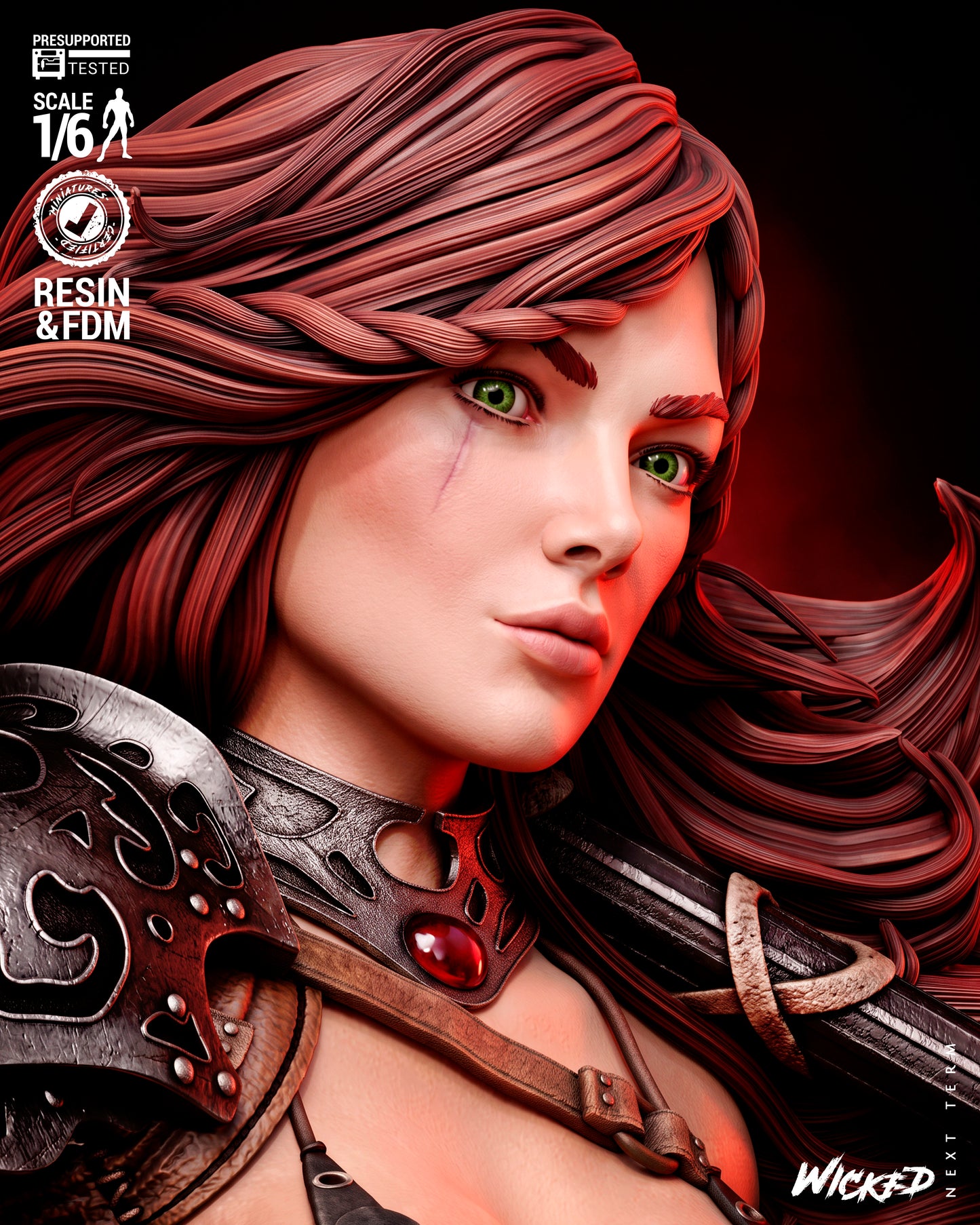 Red Sonja Sculpture (75mm to 500mm) - Unassembled/Unpainted/3D Print