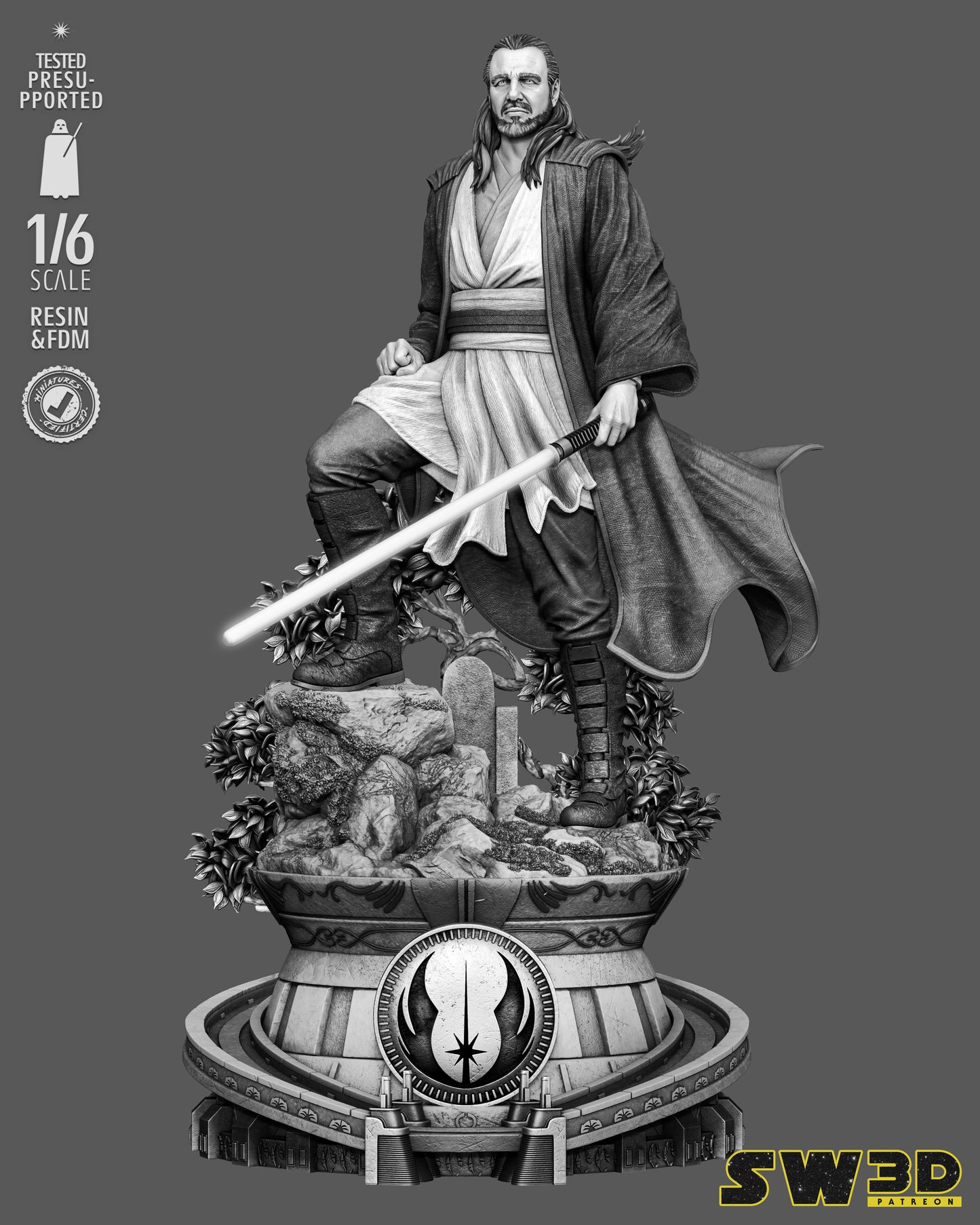 Qui-Gon Jinn Sculpture (75mm to 500mm) - Unassembled/Unpainted/3D Print