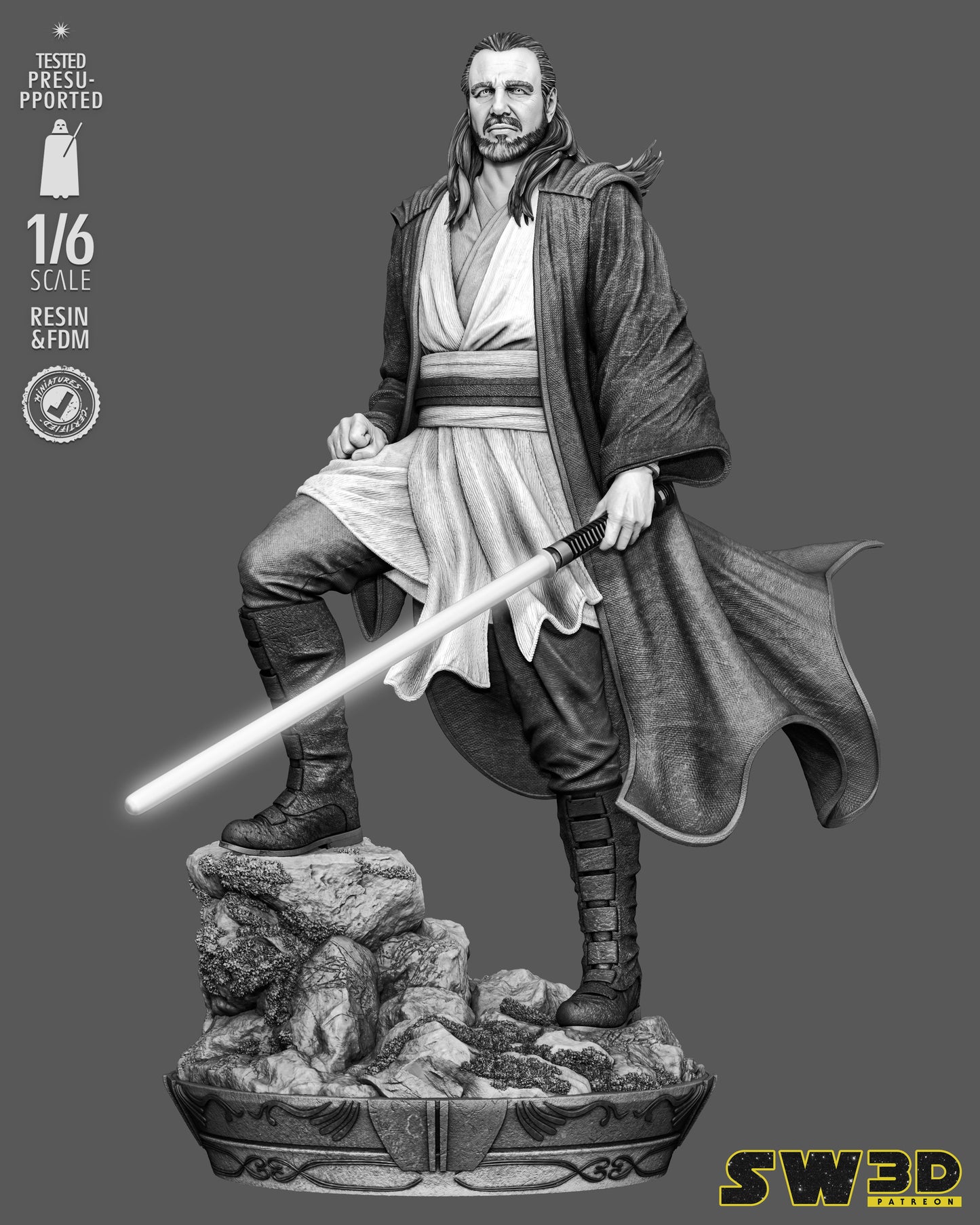 Qui-Gon Jinn Sculpture (75mm to 500mm) - Unassembled/Unpainted/3D Print